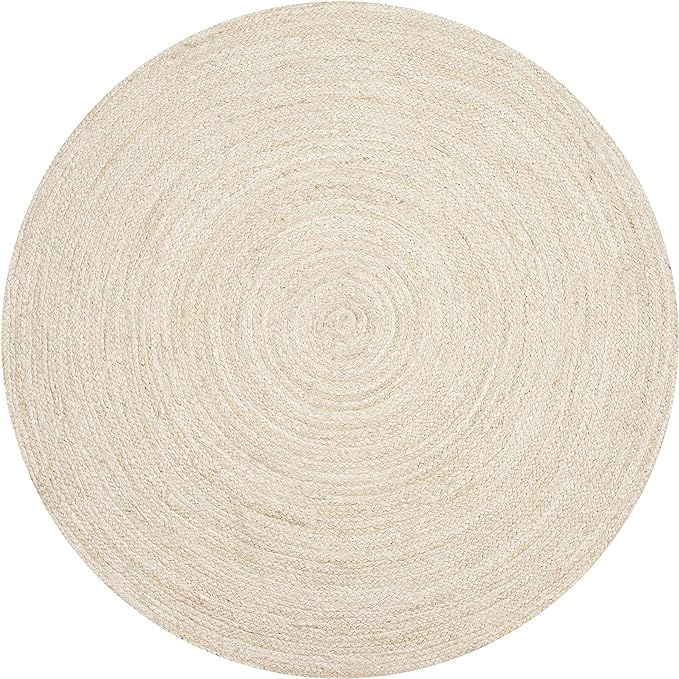 Hausattire Hand Woven Jute Braided Rug, 4’ Round – Off White, Reversible Boho Entry Area Rugs for Kitchen, Living Room, Nursery I Farmhouse Decorative Floor Rug, 4 Feet Round