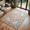 Lofus 3x5 Area Rugs for Living Room, Machine Washable Area Rug, Soft Small Rugs for Bedroom, Kitchen, Office and Indoor, Vintage Boho Carpet, Non-Slip Low Pile Carpets, Floral Brown
