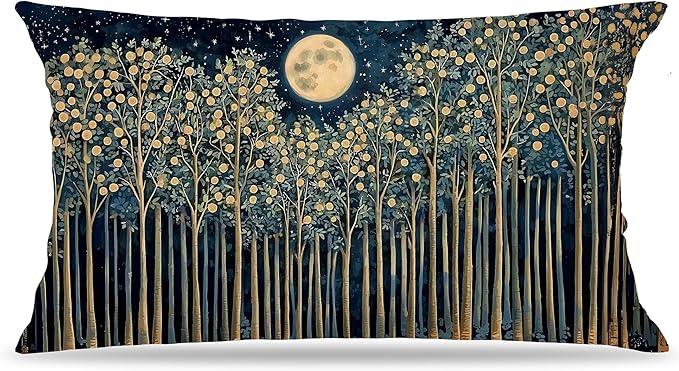 Rustic William Morris Night Moon Forest Green Decor Pillow Covers 12x20,Vintage Botanical Nature Landscape Decorative Throw Pillow Covers for Home Bedroom Living Room