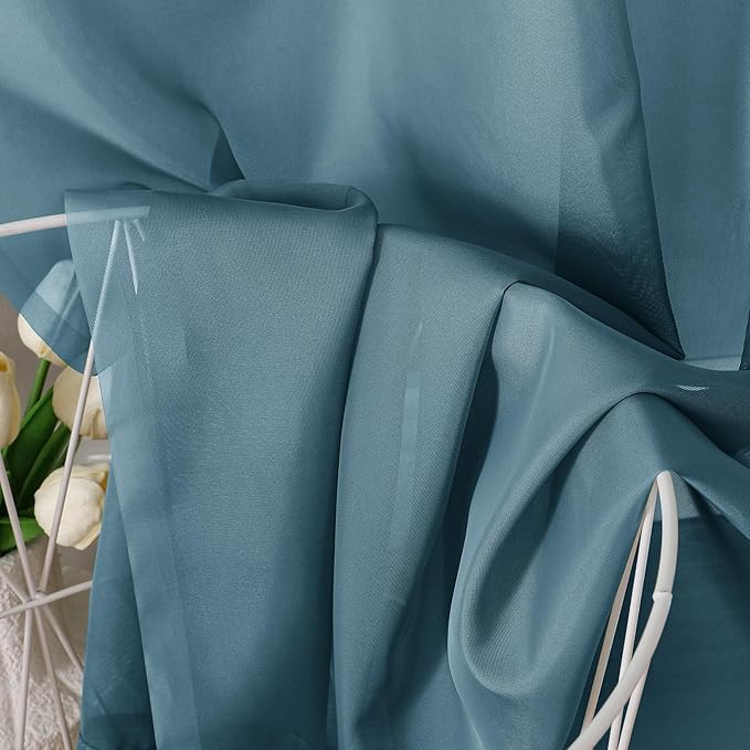 Aiyufeng Dusty Blue Sheer Curtains 90 Inches Long 2 Panels Set, Light Filtering Soft Airy Voile Rod Pocket Dusty Blue Sheer Window Drapes for Bedroom Living Room, Each 42Wx90L Inches