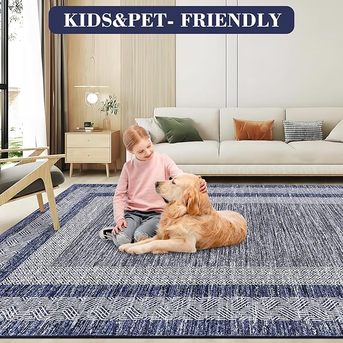 Washable 2.5x10 Kitchen Runner Navy Blue Rug, Easy Clean Geometri Rugs for Hallway Entryway, Indoor Outdoor Non Slip Rug Farmhouse Morden Carpet Door Mat Area Rug for Laundry Room Grey