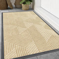 Smiry Front Door Mat Outside Entrance, Heavy Duty Sturdy Natural Rubber Doormat, Trap Dirt and Moisture, Easy Clean Low Profile Mats for Indoor Outdoor Entry, Irregular Triangle (71x47, Beige)