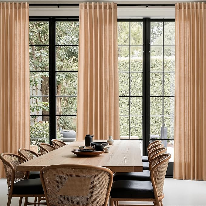 Nanspring Camel Linen Curtains for Living Room Extra Long 132 Inches Long Back Tab Light Filtering Semi Sheer Curtain Vintage Rustic Decor Floor to Ceiling High Window for Bedroom 52x132, 2 Panels