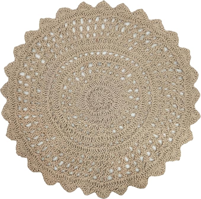 Hausattire Hand Woven Jute Crochet Rug, 3’ Round – Natural, Anti-Slip Accent Boho Entry Area Rugs for Kitchen, Living Room I Farmhouse Decorative Floor Rug, 3 Feet Round