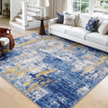 Washable Area Rugs Square 9ft Non-Slip Modern Abstract Soft for Living Room Entryway Bedroom Nursery, Print Pattern, Grey Blue Gold/Golden