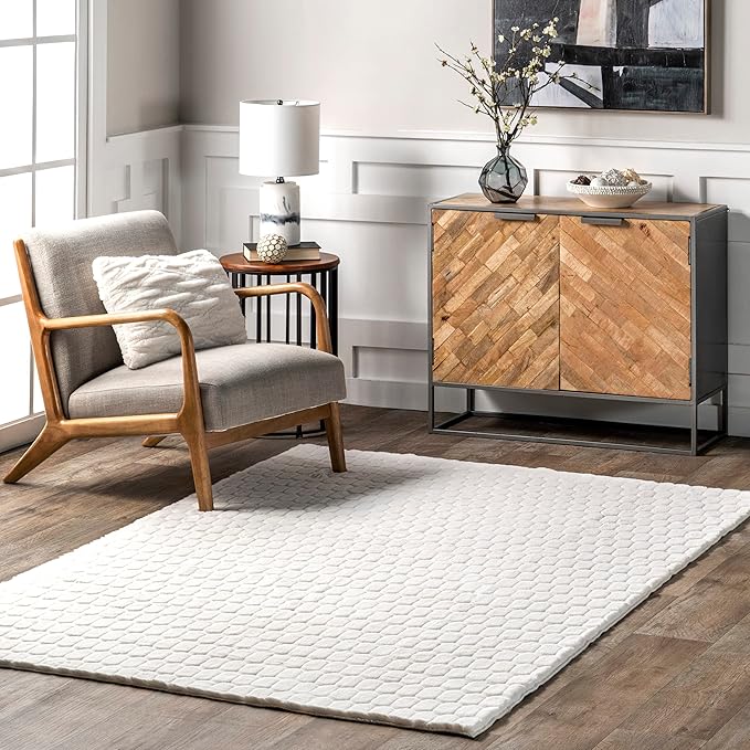 Nuloom Nia White/Ivory, 5' x 8', Cozy Shag, Fluffy and Soft, High Traffic, Stain Resistant, Easy Clean, Durable Machine Washable Area Rug for Bedroom, Living Room, Dining, Den, Foyer, Entryway