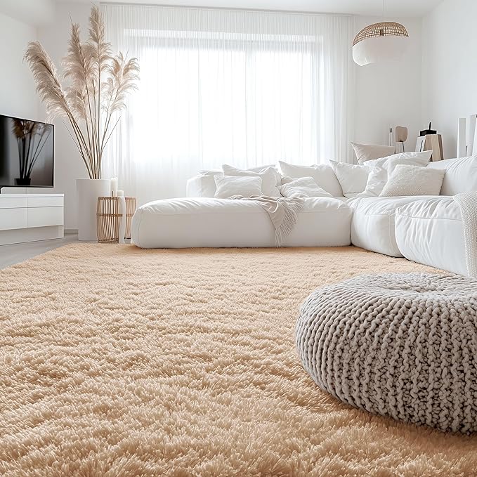 OLANLY 7x11 Machine Washable Large Area Rugs for Living Room, Bedroom, Soft Fluffy Shaggy Bedside Rug, Indoor Floor Carpet for Kids Girls and Boys, Dorms, Nursery, Home Decor Aesthetic, Beige