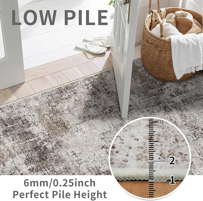Hallway Runner Rug 2x8 Washable: Entryway Runners Rugs Non Slip Easy-to-Clean - Soft Living Room Bedroom Carpet - Thin Low Pile Printed Floor Mat for Dining Room Beige Brown