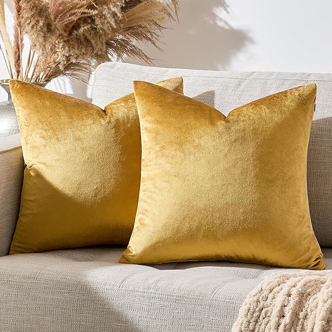 GIGIZAZA Golden Throw Pillow Covers 16x16 Decorative Velvet Cushion Covers Pack of 2 Pillowcase for Sofa