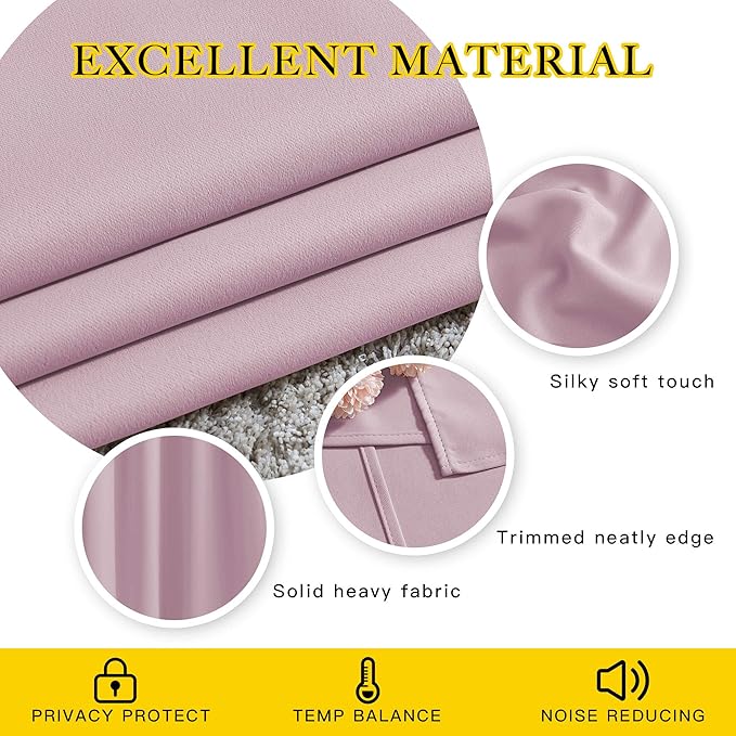 NICETOWN Insulated Room Darkening Curtains and Drapes - Microfiber Energy Saving Thermal Insulated Solid Grommet Room Darkening Draperies for Kitchen (1 Pair, 46 inches by 54 Inch, Baby Pink)