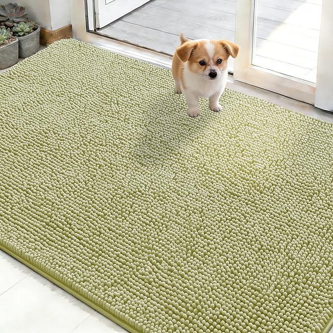 OLANLY Dog Door Mat for Muddy Paws 50x30, Absorbs Moisture and Dirt, Absorbent Non-Slip Washable Doormat, Quick Dry Chenille Mud Mat for Dogs, Entry Indoor Entryway Carpet for Inside Floor, Vanilla