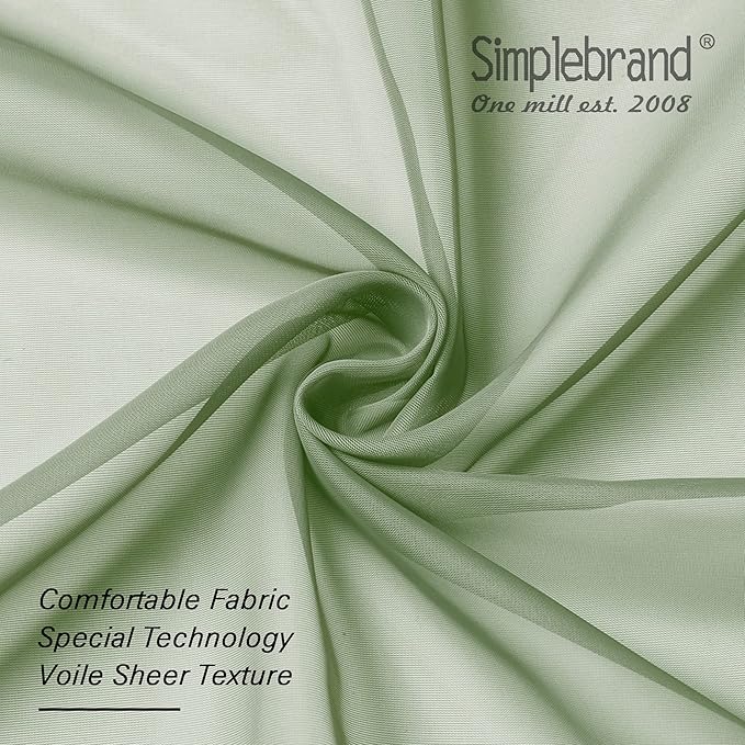 Simplebrand Sage Short Sheer Curtains 45 Inch Length for Small Windows, Rod Pocket 2 Panels Set Solid Voile Drapes Window Sheer Curtains for Bedroom Bathroom Kids Room Kitchen, 42x45 Inch, 2pcs, Sage
