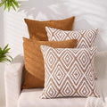 HPUK Decorative Throw Pillow Covers Set of 4 Geometric Design Linen Cushion Cover for Couch Sofa Living Room, 18"x18" inches, Golden Brown