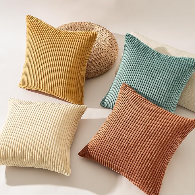 Topfinel 26x26 inch 4 Pack Decorative Throw Pillow Covers,Soft Velvet Modern Double-Sided Designs, Mix and Match for Home Fall Decor, Cushion Covers Set of 4 (Orange/Teal)