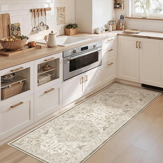 Madane Hallway Runner Rug - 2x5 Rug Runner Washable Runner Rugs Non-Slip Low-Pile Kitchen Runner Rug Laundry Room Rug Throw Carpet for Entrance Bedroom Living Room (2'x5', Ivory/Brown)