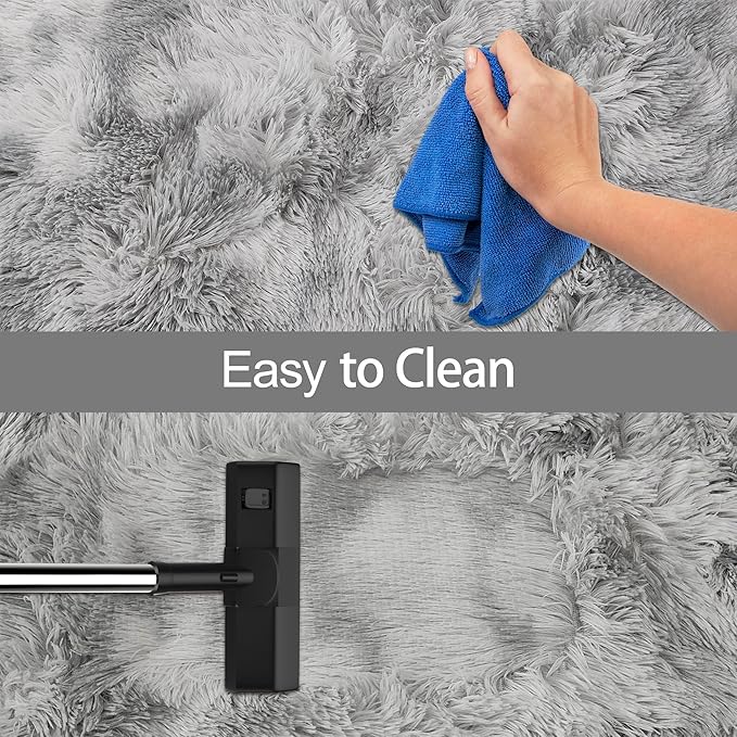 Super Soft Fluffy Living Room Area Rug 2x10 ft Tie-Dyed Light Grey Shaggy Furry Carpet Washable Non-Slip Floor Rugs Bedroom Bedside Nursery Rug Fuzzy Boys Girls Dorm Home Decor Aesthetic