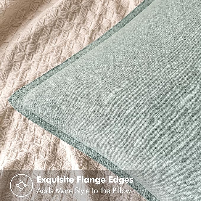 MIULEE Decorative Linen Euro Sham Pillow Covers 22x22 Inch Aqua Green Boho Farmhouse Neutral Spring Couch Throw Pillows for Bed Pack of 2 Accent Modern Pillowcase Summer Sofa Livingroom Home Decor