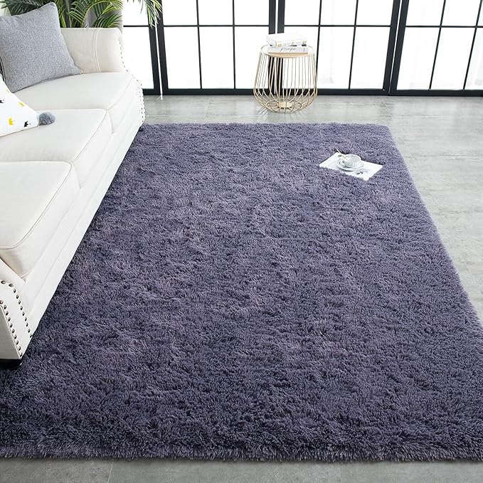 TWINNIS Super Soft Shaggy Rugs Fluffy Carpets 4x5.9 Feet, Indoor Modern Plush Area Rugs for Living Room Bedroom Kids Room Nursery Home Decor, Upgrade Anti-Skid Fuzzy Rug, Grey Purple