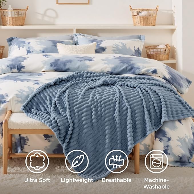 Bedsure GentleSoft Fall Throw Blanket for Couch - Cozy Soft Blankets for Women, Cute Small Throws for Girls, Blue, 50x60 Inches