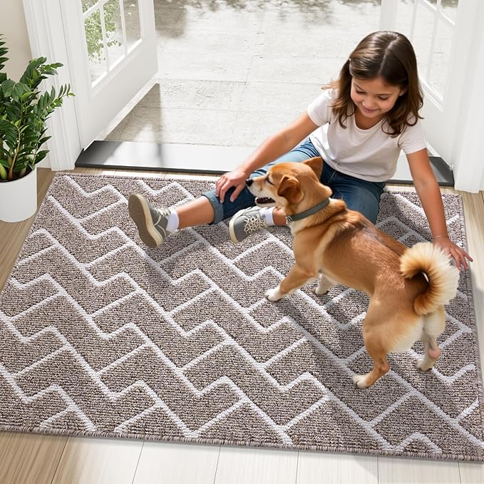 OLANLY Front Door Mat, Non-Slip Rubber Backing, Dirt Resistant and Absorbent, Washable, Easy to Clean Low-Profile Indoor Doormat for Back Door, Entryway, Inside Entrance, 40x32, Khaki