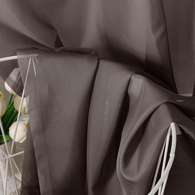 OVZME Chocolate Brown Sheer Curtains 84 Inches Long 2 Panels, Light Filtering Sheer Curtains for Living Room Bedroom, Rod Pocket Sheer Brown Drapes Window Treatments, Each 42Wx84L