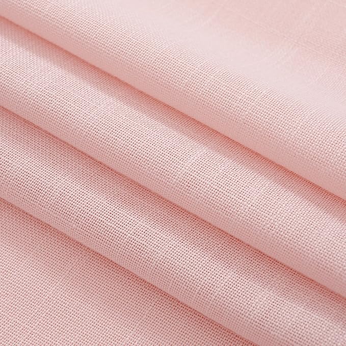 Pink Linen Curtains 90 Inch Long Back Tab Rod Pocket Window Treatment Curtain Panels for Girls Bedroom Semi Sheer Light Filtering Farmhouse Rustic Boho Elegant Drapes 52 x 90 Inch
