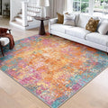 Washable Area Rugs Square 8ft Non-Slip Modern Abstract Soft for Living Room Entryway Bedroom Nursery, Print Pattern, Orange Blue Pink Yellow Colorful