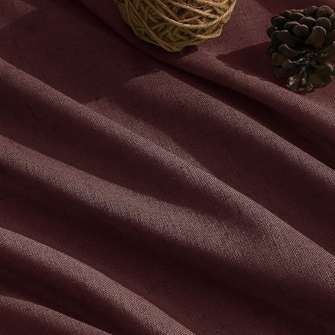 Reddish Brown Linen Curtains 72 Inch Long for Living Room Bedroom Lightweight Door Drapes 2 Panels Set, Semi Sheer Light Filtering Back Tab or Rod Pocket Curtain,52x72
