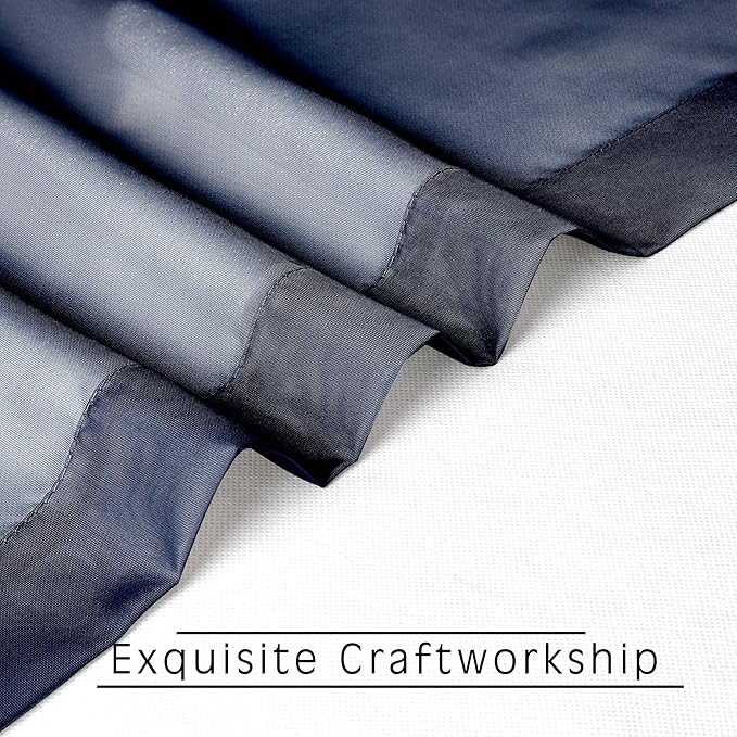 OWENIE Short Sheer Curtains 24 Inches Long 2 Panels for Bathroom Window, Rod Pocket Light Filtering Sheer Tier Curtains for Small Kitchen Laundry Room, RV, Camper Travel Trailers, 42W x 24L, Navy