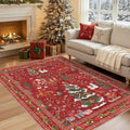 UERMEI Christmas Area Rug Living Room Rugs: 4x6 Neutral Modern Washable Festive Soft Thin Non-Slip Indoor Carpet for Bedroom Dining Table and Home Office Holiday Decor - Red