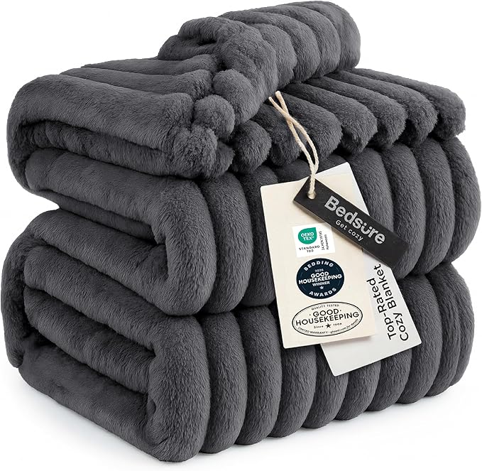 Bedsure GentleSoft Grey Fleece King Blanket for Couch - Cozy Soft Blankets for Women, Cute Small Throws for Girls, 108x90 Inches