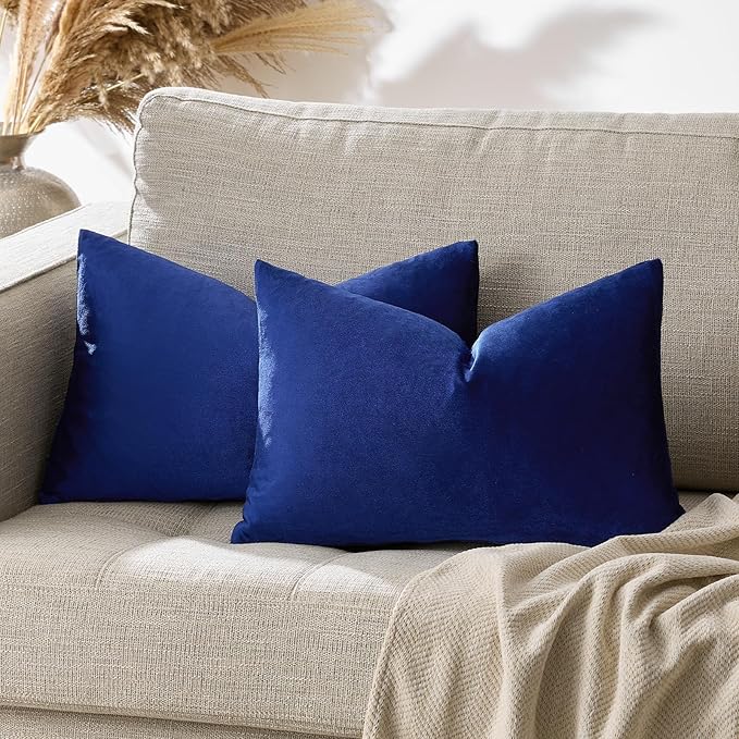 GIGIZAZA 12x20 Lumbar Small Pillow Covers, Blue Pack of 2 Velvet Throw Pillow Covers Decorative Vintage Living Room Super Soft Pillowcases Couch Sofa Cushion Covers