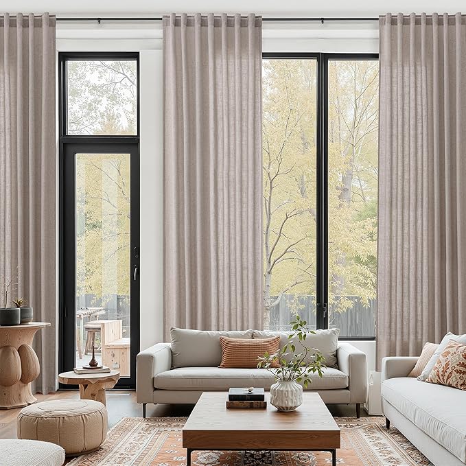 Brownish Grey Linen Curtains for Living Room Extra Long 126 Inches Long Back Tab Light Filtering Semi Sheer Curtain Modern Farmhouse Decor Floor to Ceiling High Window for Bedroom 52x126, 2 Panels