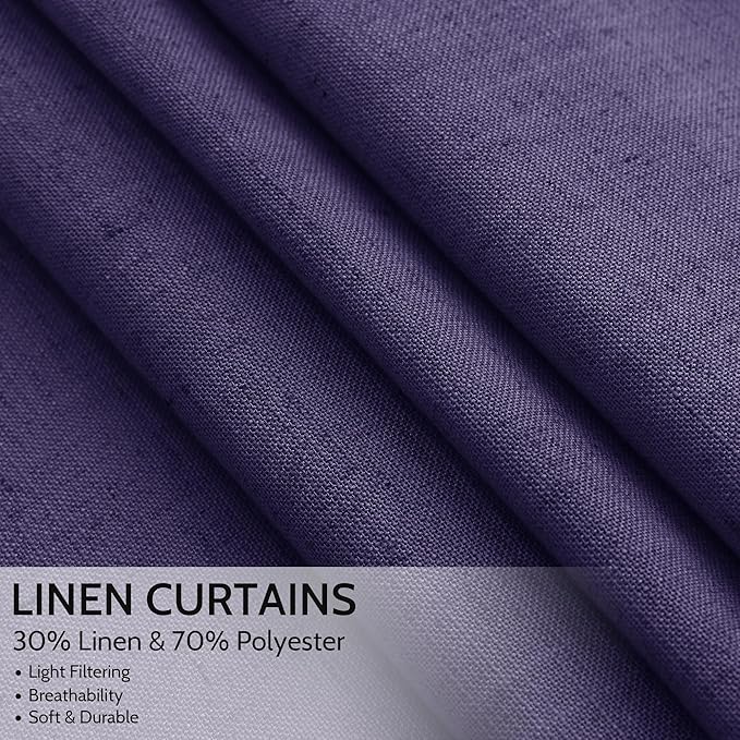 Nanspring Purple Linen Curtains 84 Inches Long, Back Tab Light Filtering Semi Sheer Privacy Drapes for Living Room & Bedroom Simple Style, 52x84 inch, 2 Panels