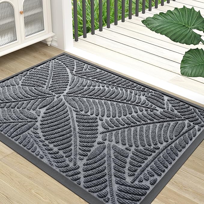Colorxy Waterproof Doormat, Sturdy Natural Rubber Front Indoor Mat, Non Slip Low Profile Indoor Outdoor Door Mats, Stain and Fade Resistant Floor Mat, Easy Clean Patio Entrance Mat, 71''x47'', Grey