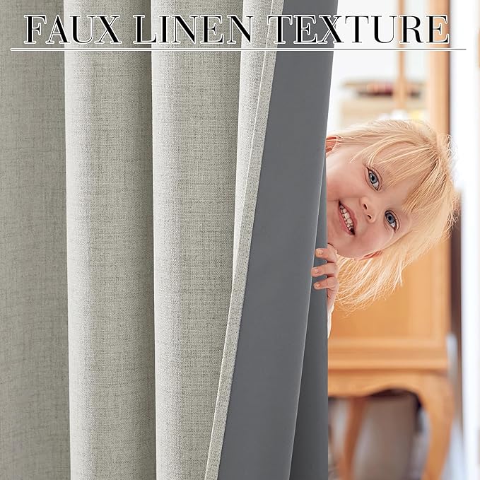 RYB HOME 100% Blackout Cream Curtains, Linen Texture Thermal Insulated Drapes for Bedroom/Living Room/Office/Nuesery, Privacy Farmhouse Full Blackout Window Treatment, W52xL108 Inch Long, 2 Panels