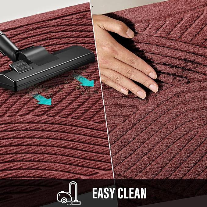 HIYARD Sturdy Front Door Mat, Absorbent Muddy Dirt Resist Welcome Door Mats Outdoor Indoor, Stain and Fade Resistant, Non-Slip Backing Entry Mat Low Profile Doormat for Entryway, 47×32, Red