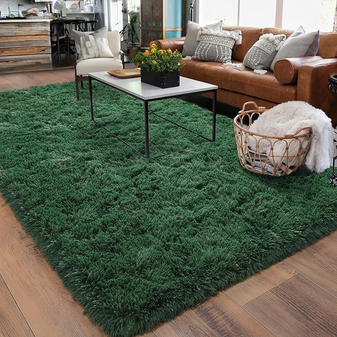 Rugs for Bedroom 4x6, Soft Shaggy Modern Shag Area Rug for Living Room, Upgrade Non-Slip Plush Fluffy Carpet for Kids Boys Girls Room Home Decor Aesthetic, Blackish Green