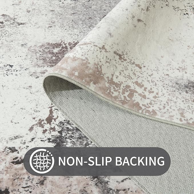 Living Room Rug 7x10 Coffee Area Rugs Machine Washable Abstract Boho Large Rug Non-Slip Non-Shedding Faux Wool Indoor Vintage Carpet for Bedroom, Classroom, Dining Room, Kids Playroom