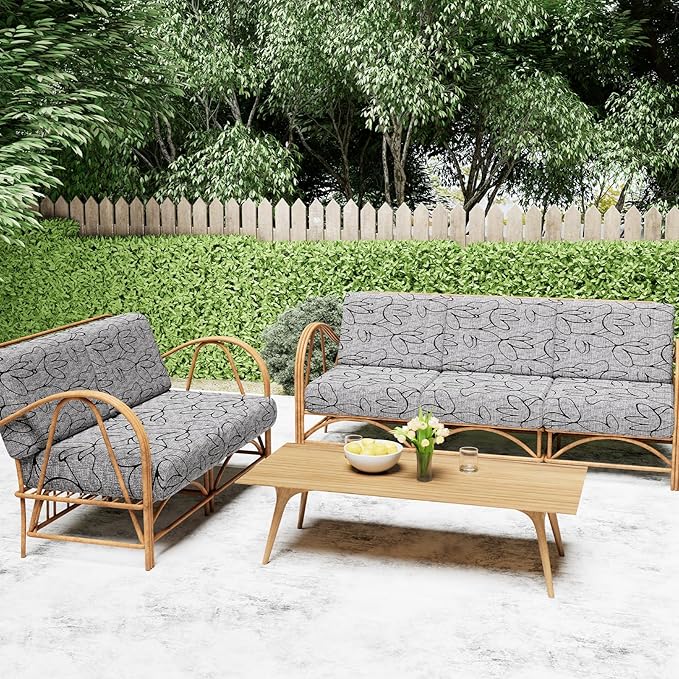 Smiry Printed Couch Cushion Covers, Stretch Soft Couch Covers for Sofa, Washable Non-Slip Sofa Slipcover Furniture Protector for Indoor and Outdoor (Medium,Grey and Black)