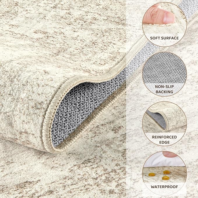 9x12 Area Rug Living Room Rugs - Washable Neutral Modern Abstract Soft Thin Rug Indoor Floor No Slip Rug Carpet for Bedroom Under Dining Table Home Office Decor - Beige/Brown
