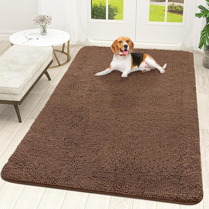 OLANLY Dog Door Mat for Muddy Paws 70x46, Absorbs Moisture and Dirt, Absorbent Non-Slip Washable Doormat, Quick Dry Chenille Mud Mat for Dogs, Entry Indoor Entryway Carpet for Inside Floor, Mocha