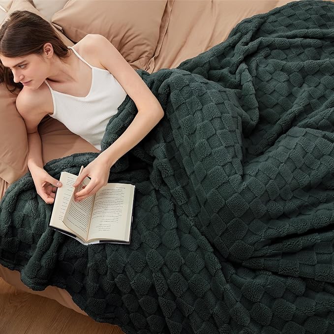 Bedsure GentleSoft Blankets Queen Size for Bed - Super Soft Cozy Spring Blanket for Kids Girls, Large Fuzzy Fleece Throw for Bedroom Decor, Dark Green, 90x90 Inches