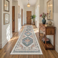 Carpet Runners for Hallway 12ft, Non-Slip Long Bathroom Rugs Runner for Kitchen, Living Room, Soft Vintage Washable Rug for Entryway, Thin Floor Mat for Dining Room(Blue/Red,2.5'x12')