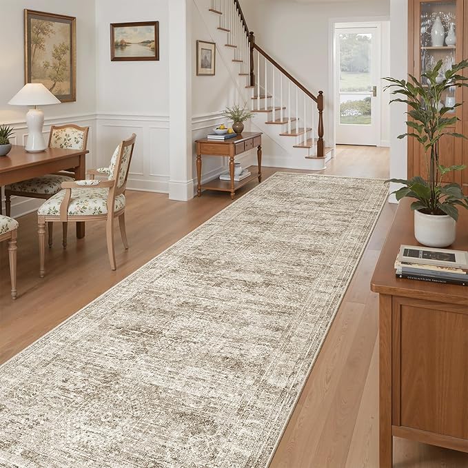 Runner Rug 3x10 Washable Non-Slip Hallway Runner Rugs for Kitchen Bathroom Laundry Room Brown Vintage Floor Carpet Runners for Hallways Entryway