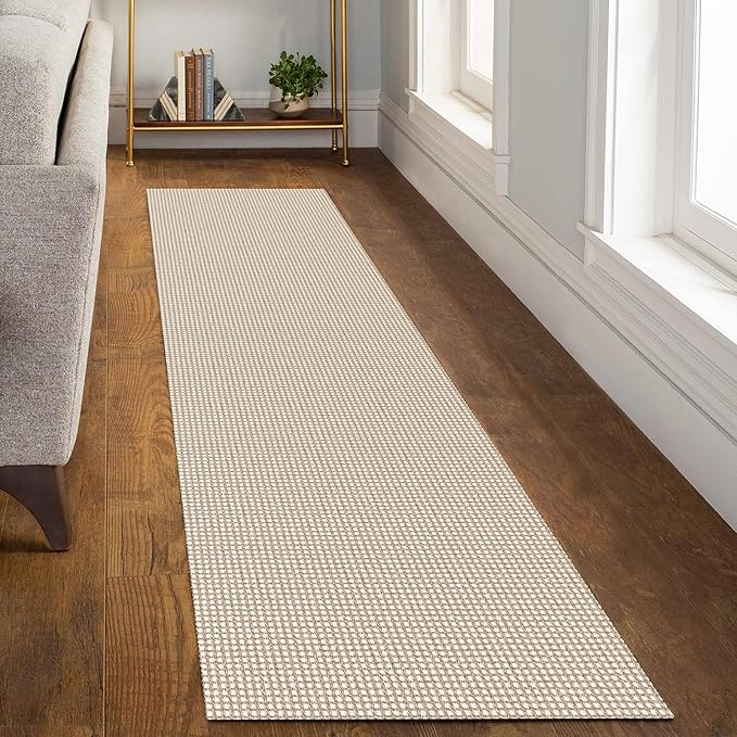 KOZYFLY Runners for Hallways 2x8 ft Washable Kitchen Runner Non Slip Rubber Backed Hall Runners Cotton Entryway Runner Rugs Floor Carpet for Indoor Backdoor Bedroom Kitchen, Ivory/Khaki