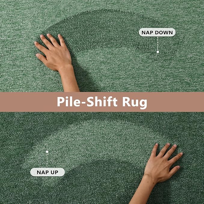 FinRèc 5x7 Washable Area Rugs for Bedroom Living Room, Low Pile Thin Rug Solid Color, Non-Slip Carpet Indoor for Home Decor (Green)
