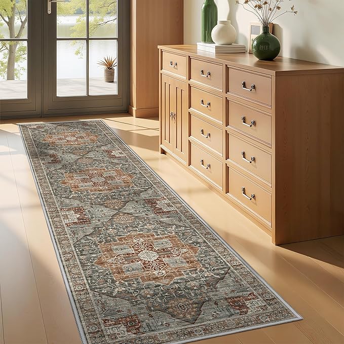 Kitchen Runner Rug Non Slip Washable 2.5x8, Soft Low Pile Entryway Rug Runners for Hallways,Carpet Runner for Living Room,Kitchen, Laundry, Bathroom(Grey/Brown/Tan,2.5'x8')
