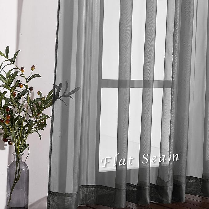 NICETOWN Transparent Sheer Curtains Panels - Voile Window Curtain Drapes with Grommet for Bedroom & Kitchen & Dining Room (54" W x 63" L, Dark Grey, 2 Panels)