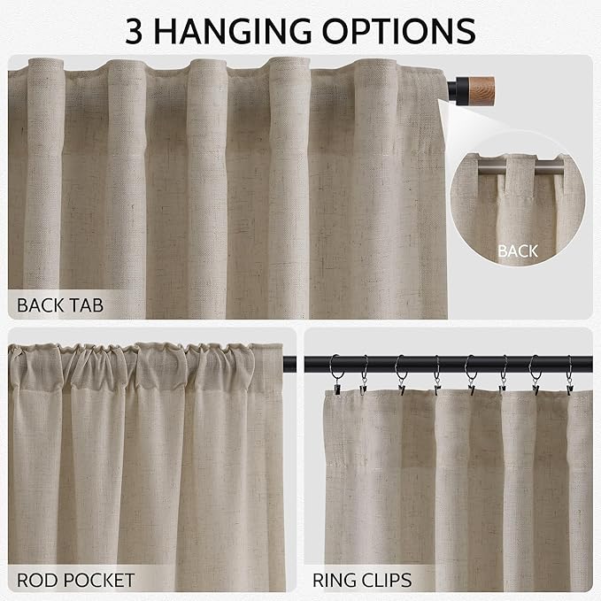 Nanspring Cobblestone Linen Curtains for Living Room 94 Inches Long Light Filtering Semi Sheer Curtain Back Tab Modern Farmhouse Decor Elegant Drapes for Bedroom Dinner Room 52x94, 2 Panels